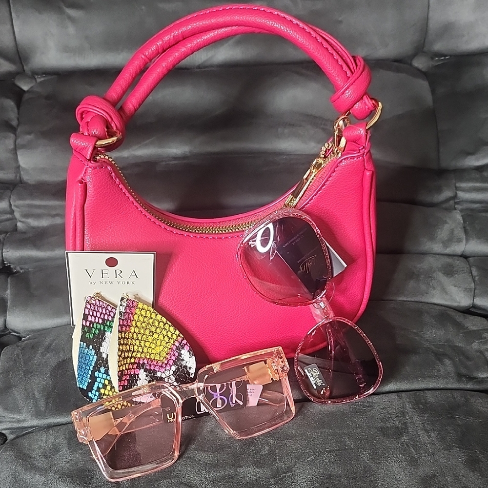 Pink Handbag with Sunglasses and Earrings Bundle - Picture 1 of 1